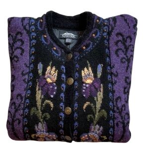 Vintage Nordic Purple Icelandic Design Wool Sweater Womens